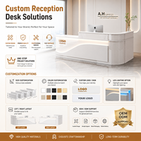 Bureau de réception moderne et élégant en forme de L avec éclairage LED ambiant, comptoir de caisse pour bureau d'entreprise, hôtel, centre commercial, salle de sport