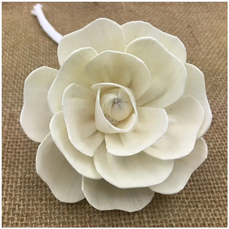 Diffuseur d'arôme de fleurs en bois Sola fait à la main de 5.5CM de diamètre fleurs artificielles de Rose chinoise avec mèche en fil de coton