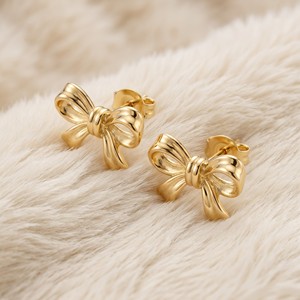 Boucles d'oreilles clous nœud papillon massif plaqué or 14 carats OEM/ODM pour femmes, bijoux de mode quotidiens, vente en gros - Product Image 2