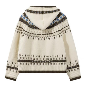 Women's Jacquard Hooded <b>Cardigan</b> Winter Knitted Coat Loose Fit Vintage Ethnic Style Anti-Pilling Feature - Product Image 4