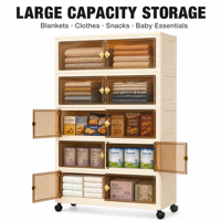 Armoire de rangement pliable en plastique Transparent Double porte multicouche avec roues PP armoire vêtements organisateur sans BPA