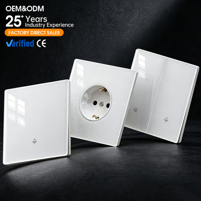 KSQ Luxury CE Certified Ultra Slim Tempered Glass Electrical Wall Outlet European Wall Switch 20A 10A Durable