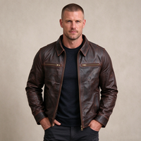 Veste en cuir marron vieilli vintage pour homme, fermeture éclair intégrale, manteau en cuir véritable, fabrication sur mesure, vente en gros pour vêtements d'extérieur