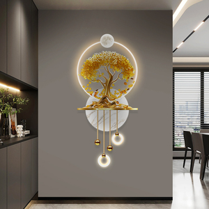 Pièce d'or arbre art mural suspension peinture décoration d'intérieur paysage luxueux lumière LED impression uv avec lampe en métal - Product Image 3