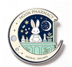 Pièce de défi personnalisée en alliage de zinc, jeton métallique émaillé 3D, récompense souvenir personnalisée, motif Lapin Lune Pharmacie - Product Image 1
