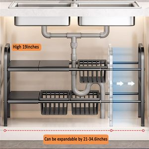 Under Sink Organizer 2 Tier Expandable Cabinet Shelf Organizer Under Sink Storage Rack with <b>Removable</b> Panels and Baskets - Product Image 2