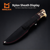 Couteau de chasse à lame fixe avec manche imitation bois de cerf, lame pleine en acier inoxydable, couteau de camping extérieur avec étui en nylon