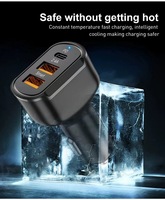 Chargeur de voiture 3A 3 ports Type C et USB, charge rapide USB-C+A, QC 3.0 avec technologie Qualcomm Quick Charge 3.0