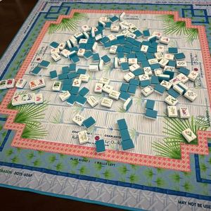 Luxury 31.5*31.5inch(80*80cm) Neoprene American Mahjong <b>Table</b> <b>Mat</b> Blue Bamboo Palm Leaves Non-Slip Rubber Backing Mahjong <b>Mat</b> - Product Image 3