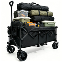 Chariot de camping pliable à quatre roues en acier haute teneur en carbone, imperméable, extra long, surdimensionné, grande capacité, chariot utilitaire