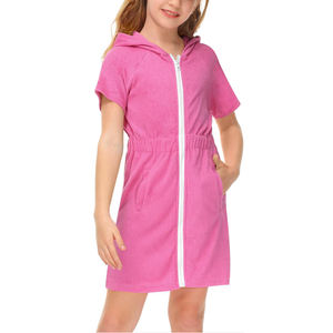 Traje de Baño para Niñas Pequeñas, <span class=keywords><strong>Bata</strong></span> con Capucha y <span class=keywords><strong>Cremallera</strong></span>, con Bolsillos, de Poliéster, para Fiesta en la Playa - Product Image 1