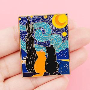 반 고흐 유화 검은 고양이 에나멜 브로치 핀 귀여운 예술적 라펠 핀 가방 의류 액세서리 도매 - Product Image 2