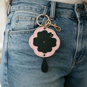 Exquisite Lotus Leaf Leather Pendant Handmade Bag Charm Keychain Birthday Wedding Souvenir Gift for Ladies - Product Image 2
