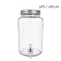 Distributeur de boissons en verre commercial de 1 gallon avec robinet, pot à jus transparent avec couvercle métallique argenté, vaisselle OEM