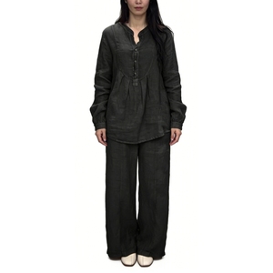 Completo Autunnale da <span class=keywords><strong>Donna</strong></span> Sehe Fashion Due Pezzi con Comodo Top a Maniche Lunghe in Misto <span class=keywords><strong>Cotone</strong></span> e <span class=keywords><strong>Lino</strong></span> e <span class=keywords><strong>Pantaloni</strong></span> Casual a Gamba Larga con Coulisse - Product Image 2