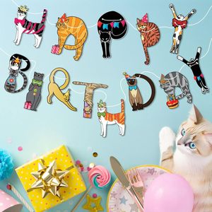 Guirnalda de Feliz Cumpleaños con Diseño de <span class=keywords><strong>Gato</strong></span>, Lindas Decoraciones para Fiesta de Cumpleaños de Gatitos para Amantes de los Gatitos, Artículos de Fiesta Coloridos con Temática de Gatos - Product Image 2