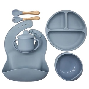 Complete 6 Piece Silicone Baby <b>Weaning</b> <b>Set</b> with Plate Spoon and Cup BPA Free Phthalate Free Creative Cartoon Print - Product Image 5