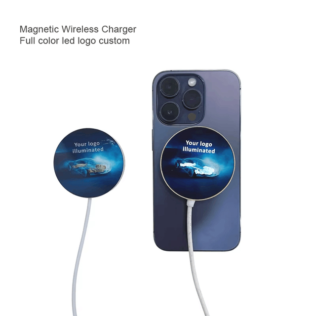 LED Light Logo Magnetic Wireless Charger Pad with Fast Charging Capability Compatible with iPhone and AirPods