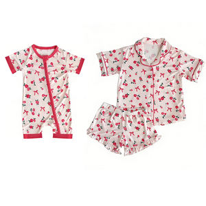 Custom Flower Rose Bows Print Cute Kids Shorts <b>Pajamas</b> Clothing Sets Baby Sleepers <b>Romper</b> Wholesale Sister Matches Sleepwear - Product Image 4