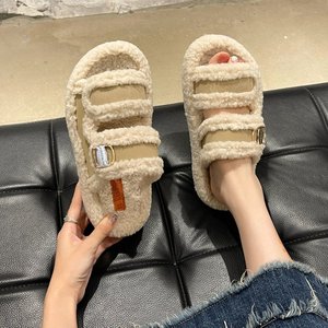 Pantuflas de Moda <span class=keywords><strong>para</strong></span> Mujer, con Punta Abierta, Ajustables, con Suela Gruesa de Felpa, <span class=keywords><strong>para</strong></span> Invierno, Interior y Exterior - Product Image 6