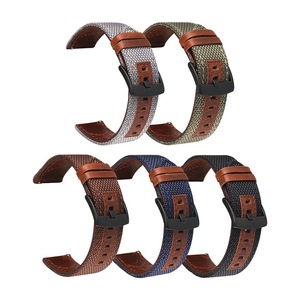 Bracelet de montre vintage en cuir et nylon, sangle en toile durable compatible avec les montres connectées 20 22 24 <span class=keywords><strong>mm</strong></span>, remplacement à dégagement rapide - Product Image 1
