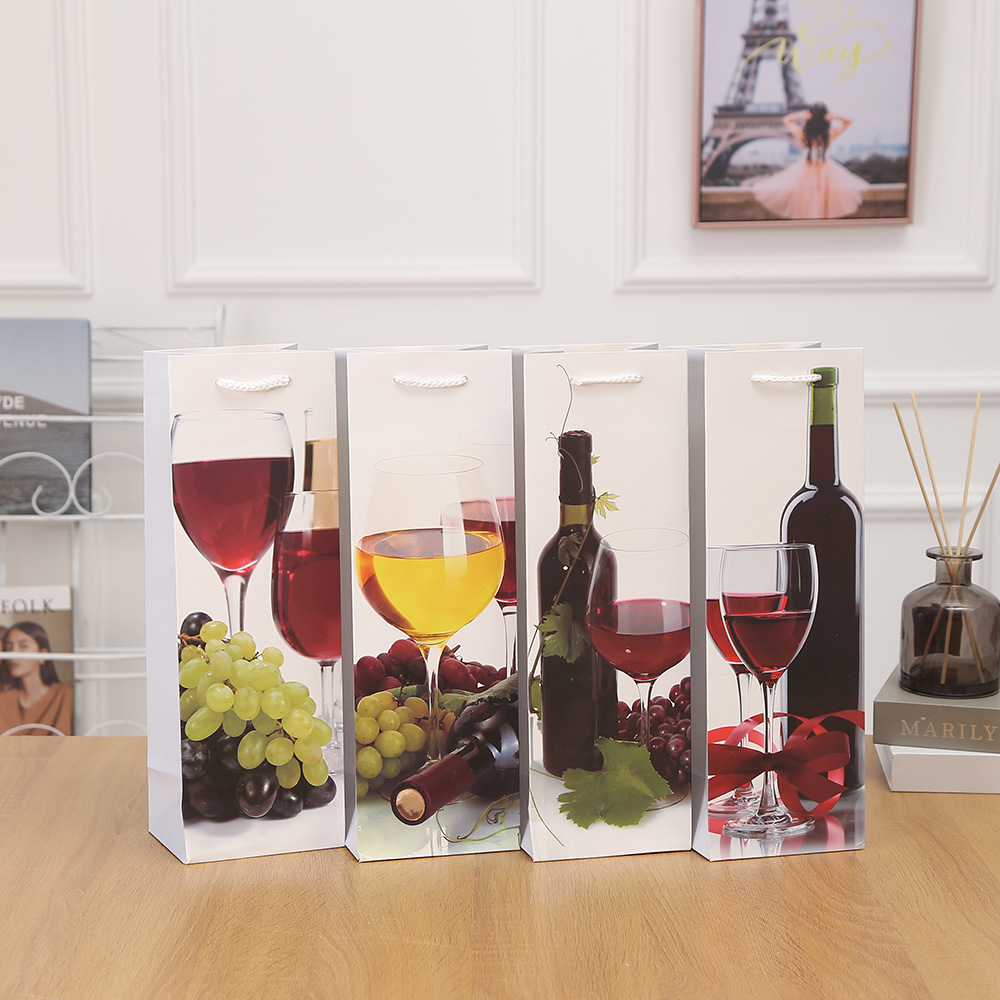 Portable Wine Bottle Paper Bags High-quality Eco-friendly Durable Gift Paper Bags For Single Red Wine Gift Packaging
