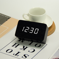 Reloj Despertador de Escritorio con Base de Madera, LED Rojo Digital, Multicolor, Regalo Promocional, Decoración para el Hogar