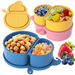 Children Silicone Lunch <b>Box</b> Double Compartment Snack <b>Container</b> Portable Food Grade Bento <b>Box</b> with Lid for School Travel - Product Image 1