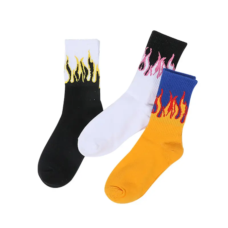 Хип-хоп Модные Носки с рисунком пламени уличные носки для скейтборда крутые хлопковые носки в стиле Харадзюку мужские забавные носки