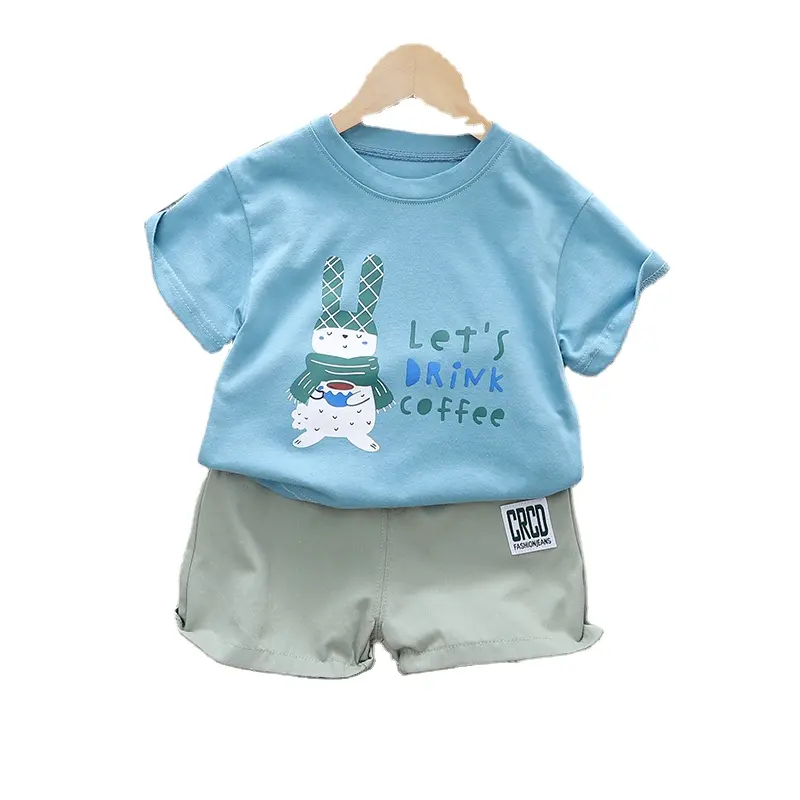 Boutique Children's Boys' 2-Piece T-Shirt Suit + Shorts Set Chinese Style for 2-6 Year Olds Made of Worsted Fabric for Summer