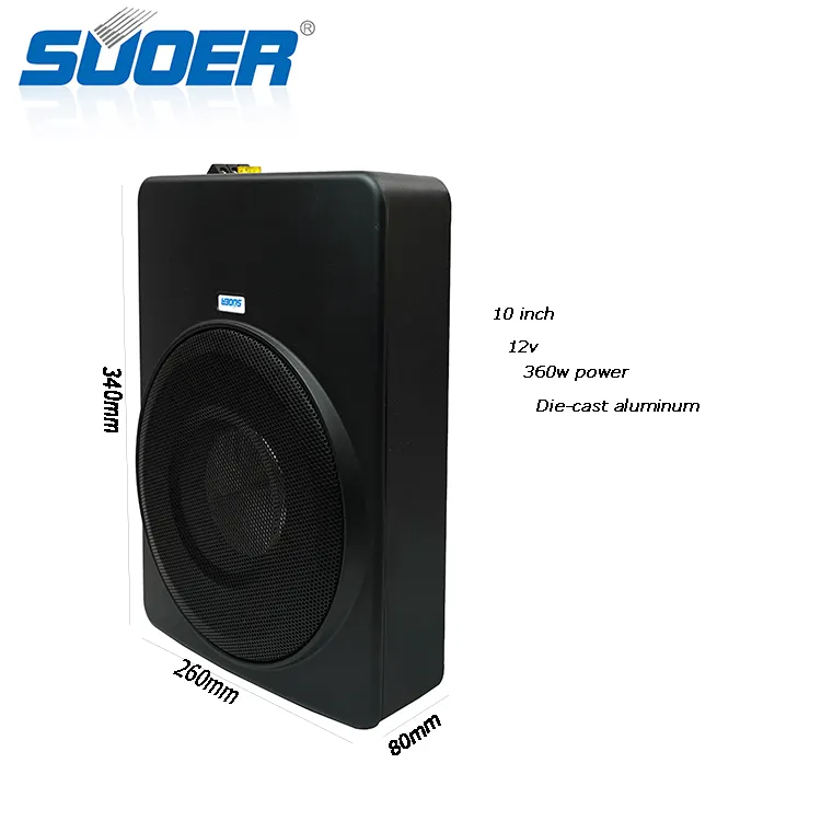 बड़ी बिक्री Suoer 10 इंच underseat subwoofer अल्ट्रा-पतली 360w मरने के कलाकारों एल्यूमीनियम कार subwoofer