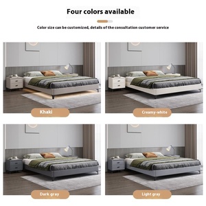 Lit moderne simple et double avec cadre de chambre à coucher en tatami en bois massif Rembourrage souple sans suspension de chevet Conception de lit en rangée avec baie vitrée - Product Image 6