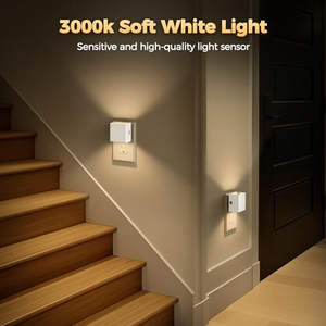 Veilleuse à prise murale à intensité variable, boîtier blanc, prise carrée, lumière LED blanc chaud avec capteur crépusculaire - Product Image 3