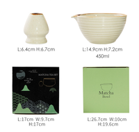Ensemble fouet à matcha 2 pièces, bol à matcha professionnel en céramique avec bec verseur, support pour fouet en bambou, coffret cadeau noir