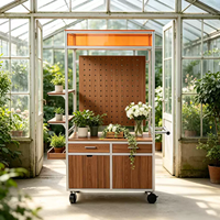 Chariot de présentation mobile pour fleuriste en profilé aluminium avec panneau perforé, tiroir et roulettes