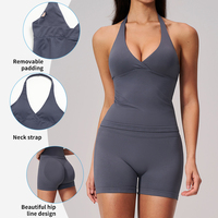 Nouvel ensemble de yoga pour femme, extensible et sculptant, avec haut licou à col en V et effet ventre plat, idéal pour l'entraînement et les sports quotidiens en extérieur
