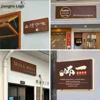 Letrero Luminoso Rectangular Hueco de Hierro Rústico con Retroiluminación LED, Estilo Antiguo, para Exteriores, Color Marrón/Amarillo, para Publicidad o Puerta