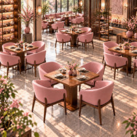 Ensemble de salle à manger Zen Pink pour 4 personnes, base en bois grainé carrée, chaises enveloppées et rembourrées, fabricant personnalisable