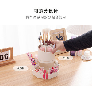 Rotating Desktop Makeup Organizer 360 Degree <b>Round</b> Plastic Storage For Cosmetic <b>Brushes</b> And Stationery - Product Image 2