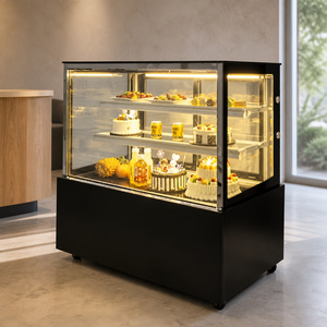 Vitrina Refrigerada Comercial para Pastelería, Exhibidor de Pasteles con Vidrio Curvo, <span class=keywords><strong>2</strong></span> Puertas, 3 Estantes, Congelador Bajo Mostrador - Product Image 2