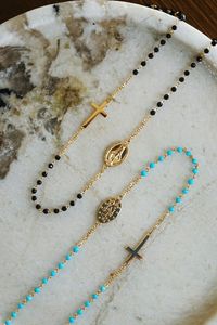 Xinfly 18K Gold Vintage Style Necklace Turquoise & Black Spinel Religious Virgin Mary Catholic Christian Fine <b>Choker</b> - Product Image 2
