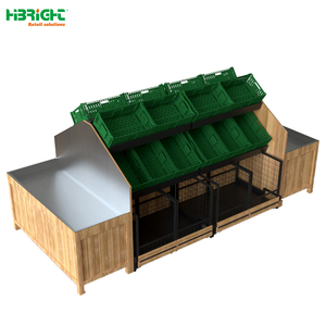 Highbright Durable Wooden Vegetable Display Rack with <b>Plastic</b> <b>Crates</b> for Supermarket & Grocery Stores - Product Image 1
