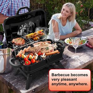 Mini barbecue portable pour pique-nique en jardin, petit four à charbon de bois extérieur avec sécurité anti-flamme et construction en acier - Product Image 2
