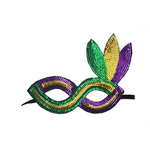 Maschera Veneziana a Mezza Faccia con Paillettes Tricolore Oro Viola Verde per Carnevale, Feste in Maschera e Balli in Maschera - Product Image 4