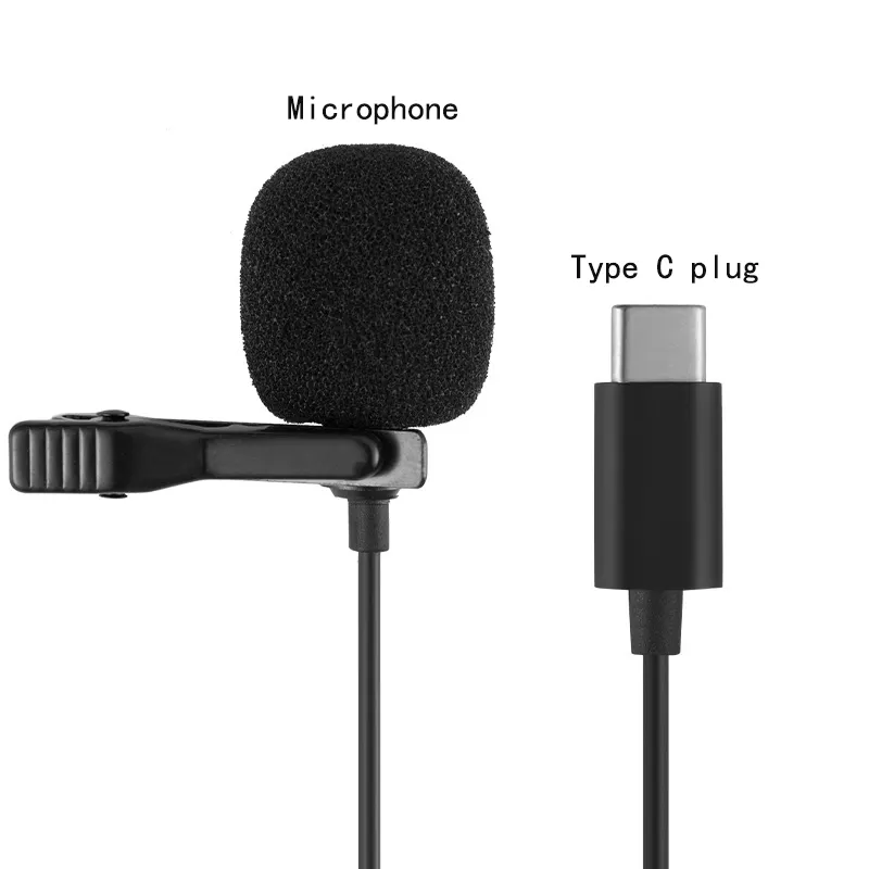 Type C Mini Lapel Lavalier Clip-on Condenser Microphone Mic for Android iOS Mobile Phone USB Microphone with 1.2m EPT Cable