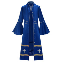 Robe de clergé unisexe en polyester mat avec broderie dorée, soutane d'église, costume de cosplay, robe longue de chœur, tenue liturgique pour pasteur