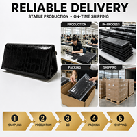 Dompet Panjang Kulit PU Hitam Model Buaya Label Pribadi Grosir, Kustomisasi Penuh, Dompet Ponsel, OEM ODM