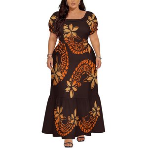 Vestido Largo Ajustado de Gran Tamaño con Diseño Polinesio para Mujer, Vestido de Manga Corta con Cuello Cuadrado para la Noche, Envío Directo - Product Image 5