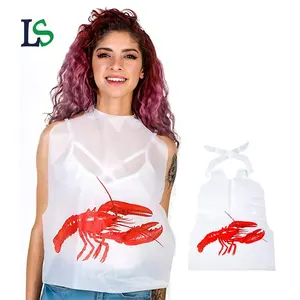 更便宜的成人螃蟹图案餐厅PE围兜烹饪工作服烘焙一次性塑料围裙