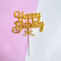 MOYI 3D Geburtstagstorten-Topper Goldgeprägte Kunststoff-Tortendekoration (Spanische & Russische "Happy Birthday" Designs)